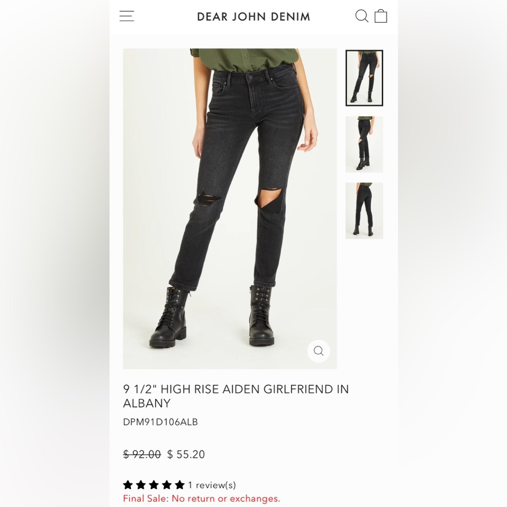 NWT Dear John High Rise Aiden Girlfriend Jeans - size 28